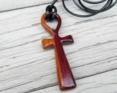 Wood Ankh Necklace - Brazilian Cherry & Brazilian Purpleheart - Large Ankh Jewelry