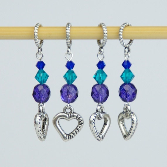 heart stitch markers knitting crochet cute hearts purple lavendar knit marker valentines silver knitter green no snag knit gifts for knitter