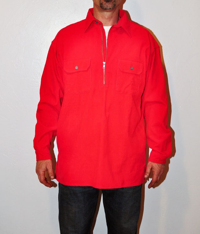 Vintage Men's Corduroy Pullover Collar Cotton RED Size M