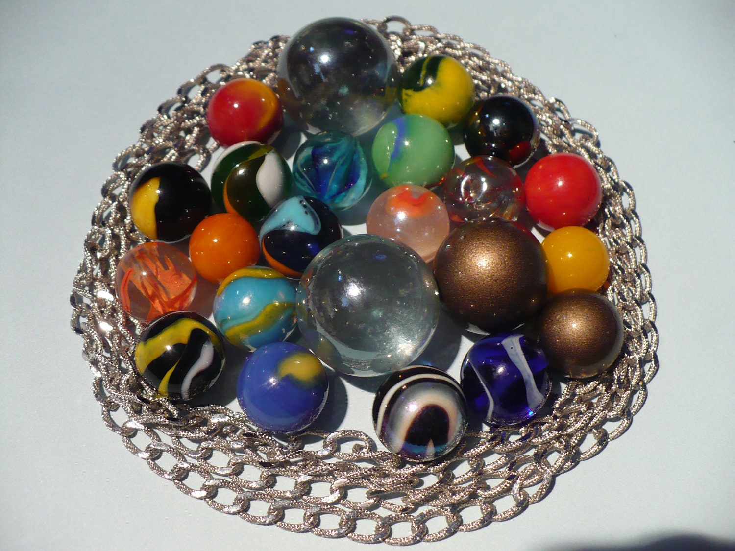 Marbles Lot - Different - Vintage - CHAIN NOT INCLUDED - blue - green - clear - glass - old