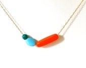 Smile for days necklace // orange, blue and green bead - silky gold chain