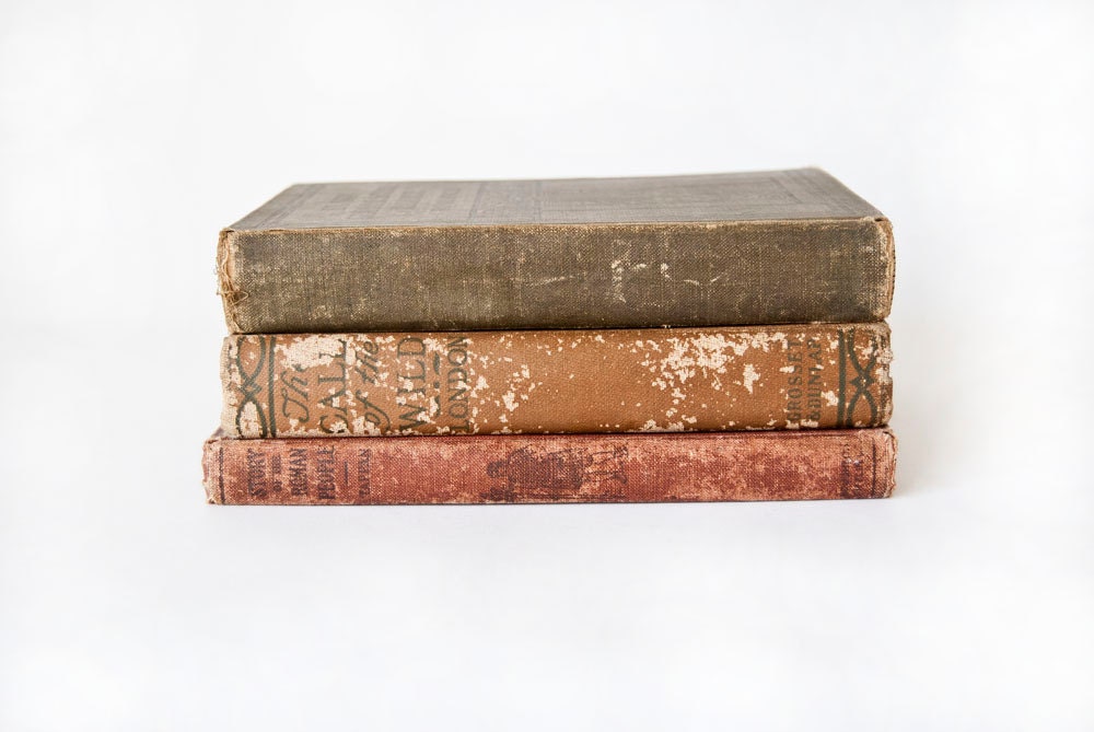 Vintage Rustic Books Set of Three Display Decor Props