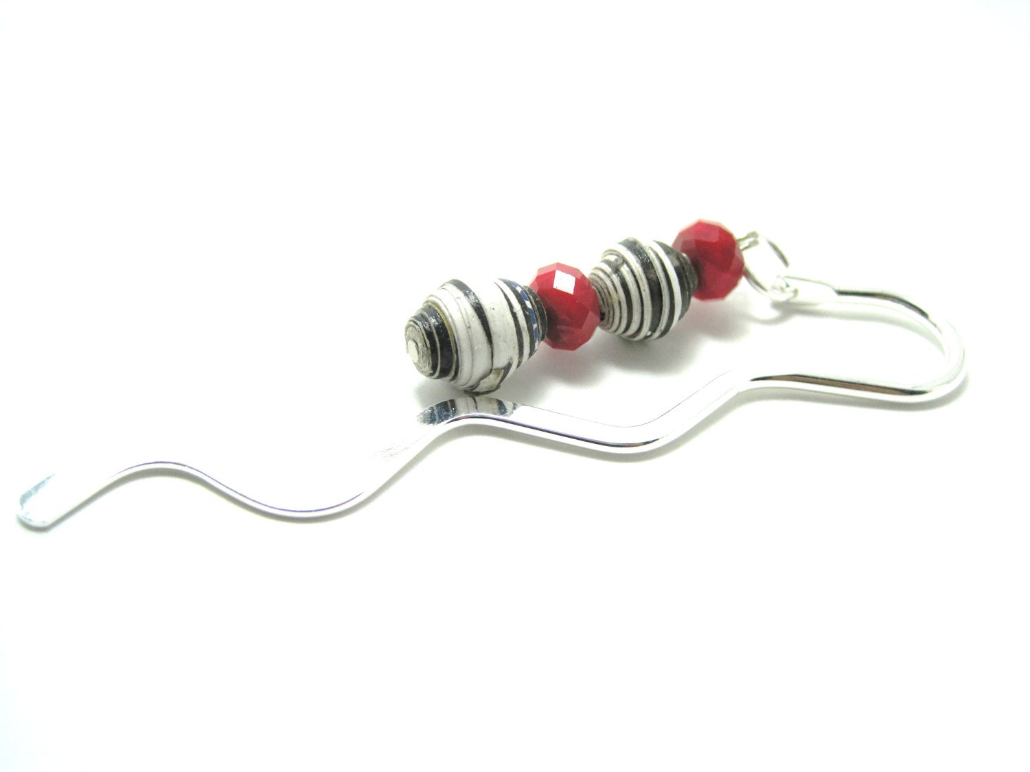 Black, White and Red Silver Plated Beaded Bookmark
