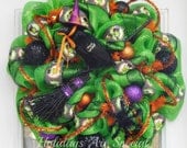 Halloween Crow Mesh Wreath Broom