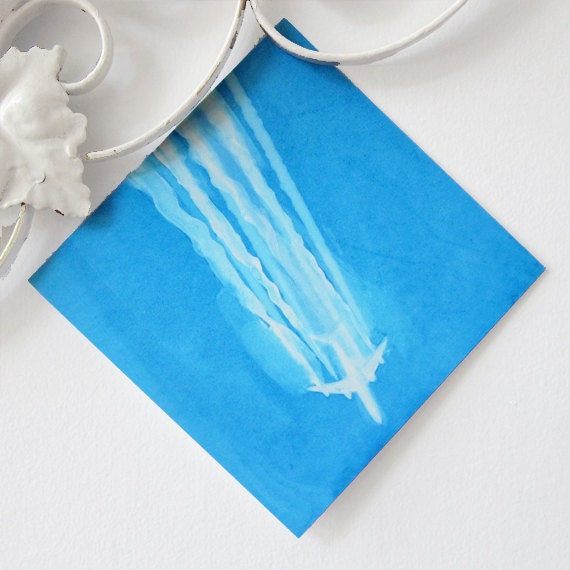 Aeroplane Vapour Trail in Blue Sky Greeting Card - Giclee Fine Art Print