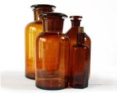 LARGE 10.6"  Antique French amber APOTHECARY Bottle MOUTH blown