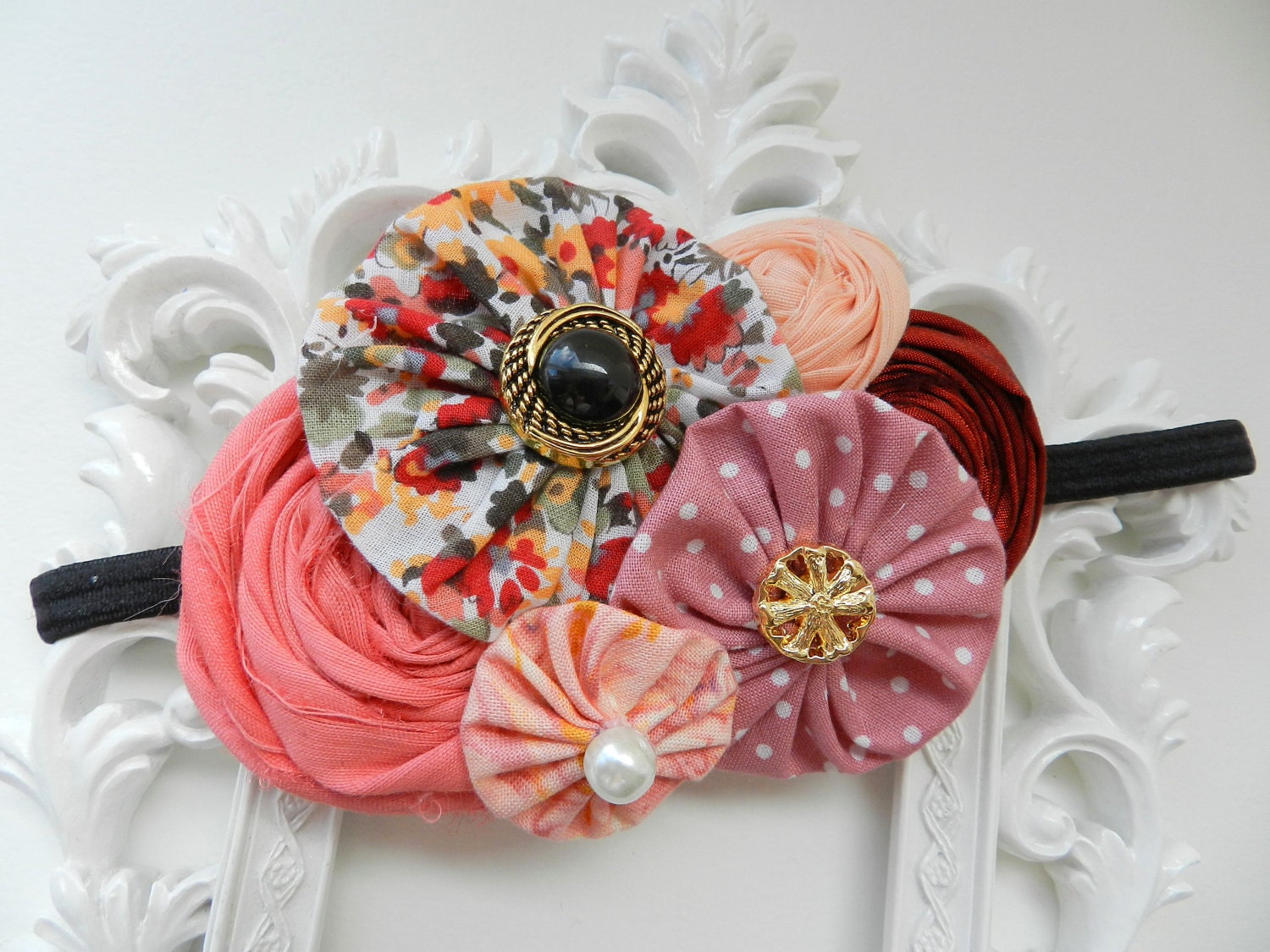 Baby Headband, Red Headband, Newborn Flower Headband, Coral Headband, Photo Prop, Sunset