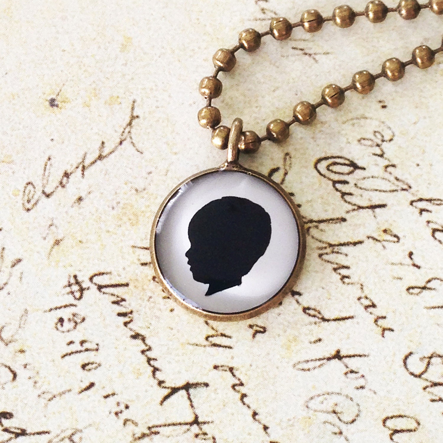 1 Medium Custom Child or Pet Silhouette Antiqued Brass Pendant Necklace for Mother or Grandmother
