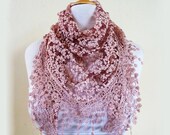 Scarf "Lilith" in PORT WINE / BURGUNDY / Brick Red with floral pattern and rich lace edge - scarflette shawl neckwarmer - Spring / Summer