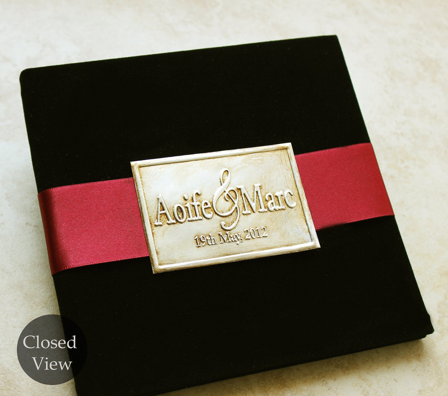 Black velvet WEDDING INVITATION with inside pocket and unique details printed on shimmering cardstock. Sample Pack