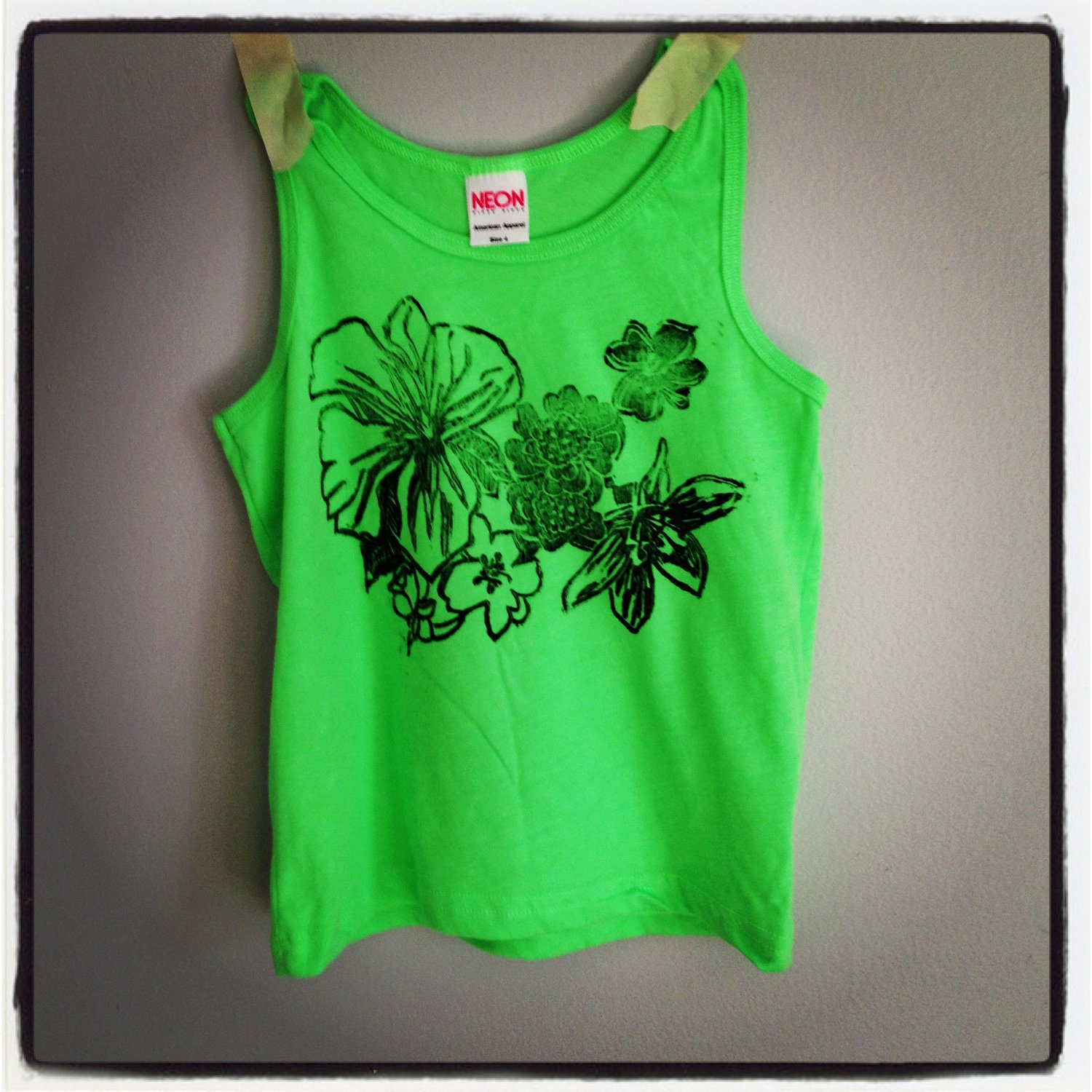 Neon green exotic floral design tank