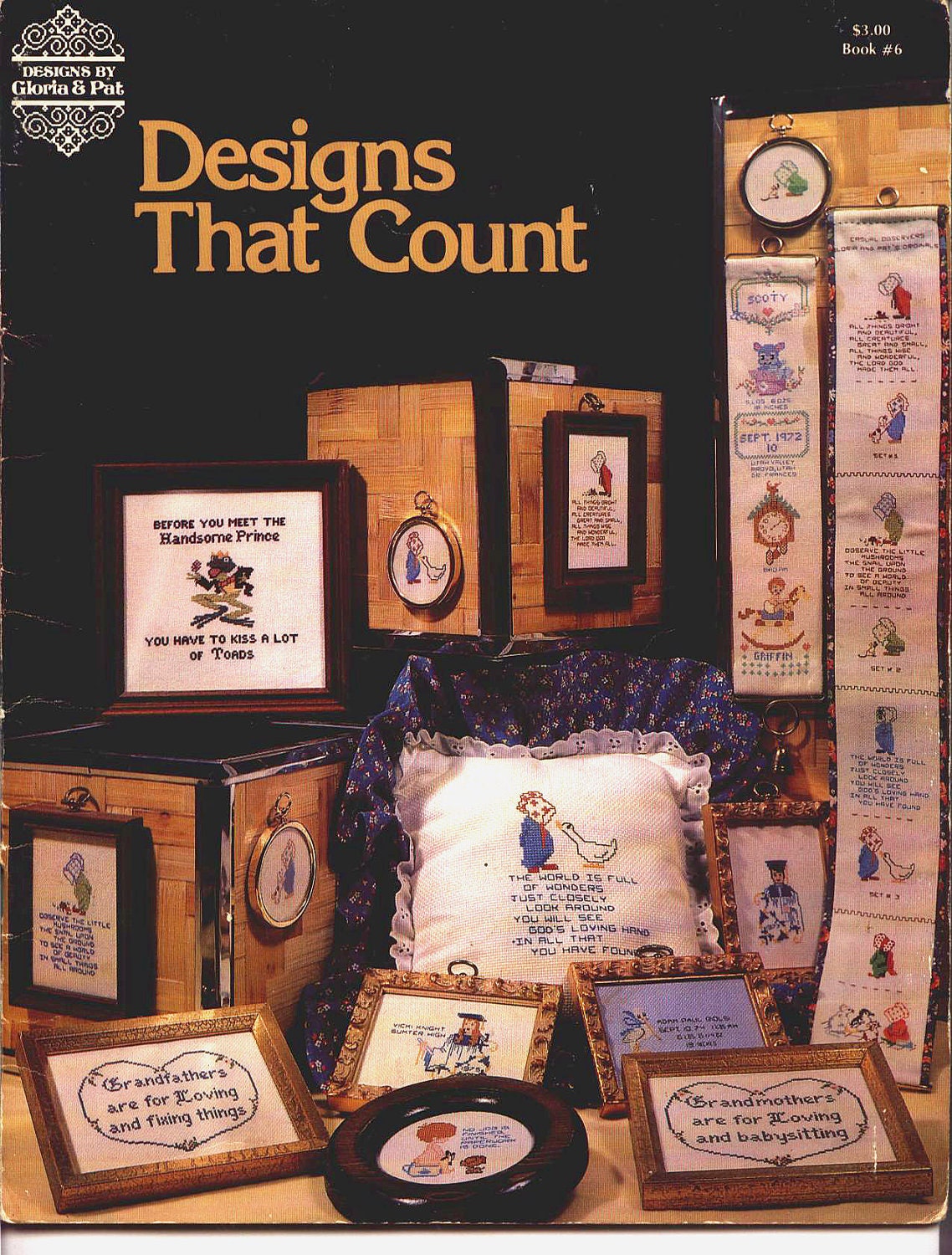 Vintage 1975 DESIGNS THAT COUNT 28 Page booklet of  Counted Cross Stitch  from Designs By Gloria and Pat Book No. 6