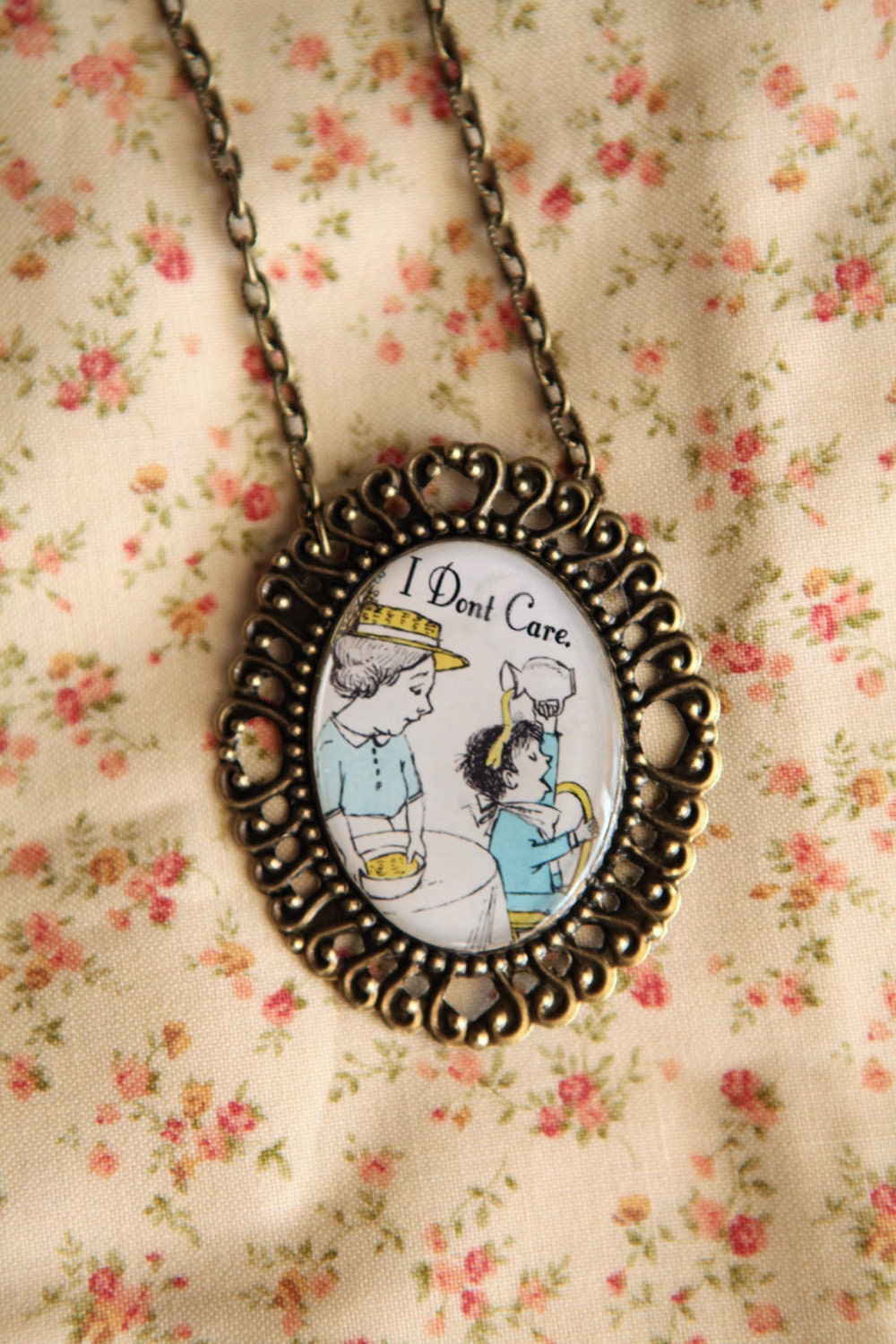 I Don't Care Classic Book Brass Necklace