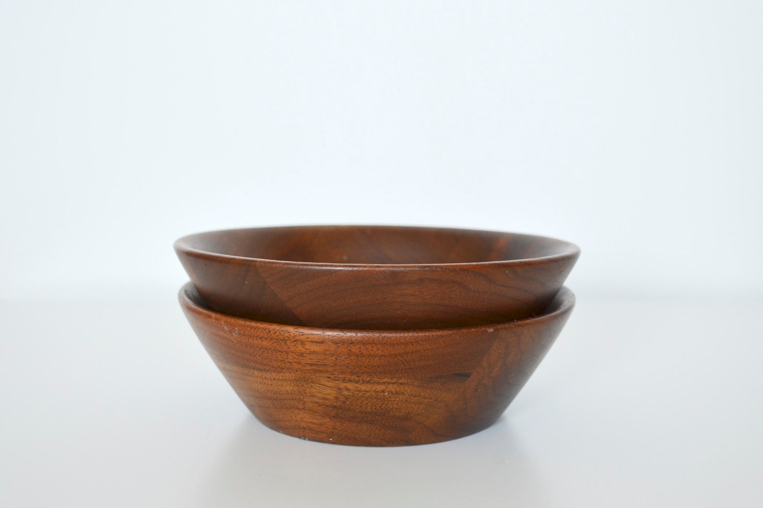 Wooden bowl walnut Mid Century set of 2