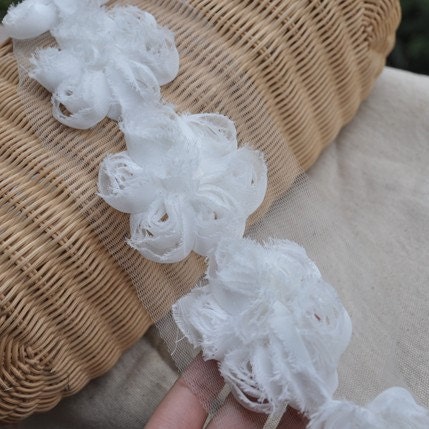 Lace Trim 3D Shabby White Chiffon Lace Camellia Flower Lace DIY Handmade Accessory 2.75 Inches Wide 2 yards A0941