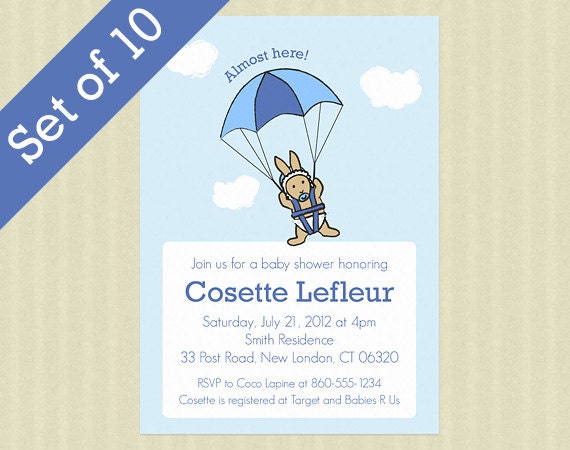 Boy Baby Shower Invitation - Bunny Baby Shower Invite - Personalized Printed Invitations (Set of 10)