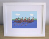 Rowing Nursery Art - Sports Bunny Kids Wall Art  (5x7)
