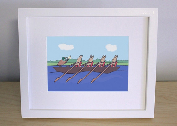 Rowing Nursery Art - Sports Bunny Kids Wall Art (5x7)