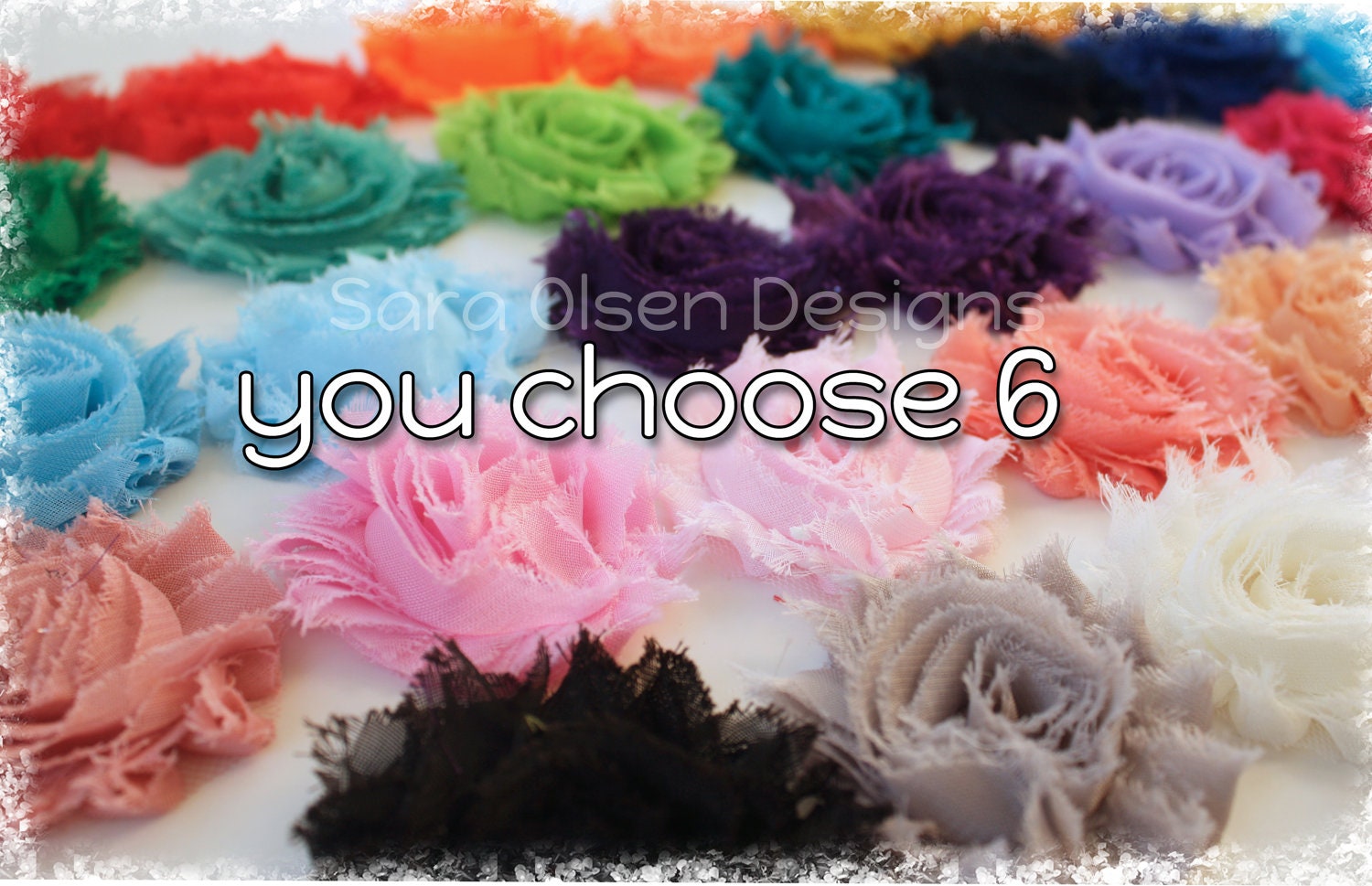 Frayed Chiffon Rosettes Hair Clips, You Choose 6, Shabby Chic Flower Rosette Hairclip, Clippies, Over 30 Colors, Red Silver White Pink
