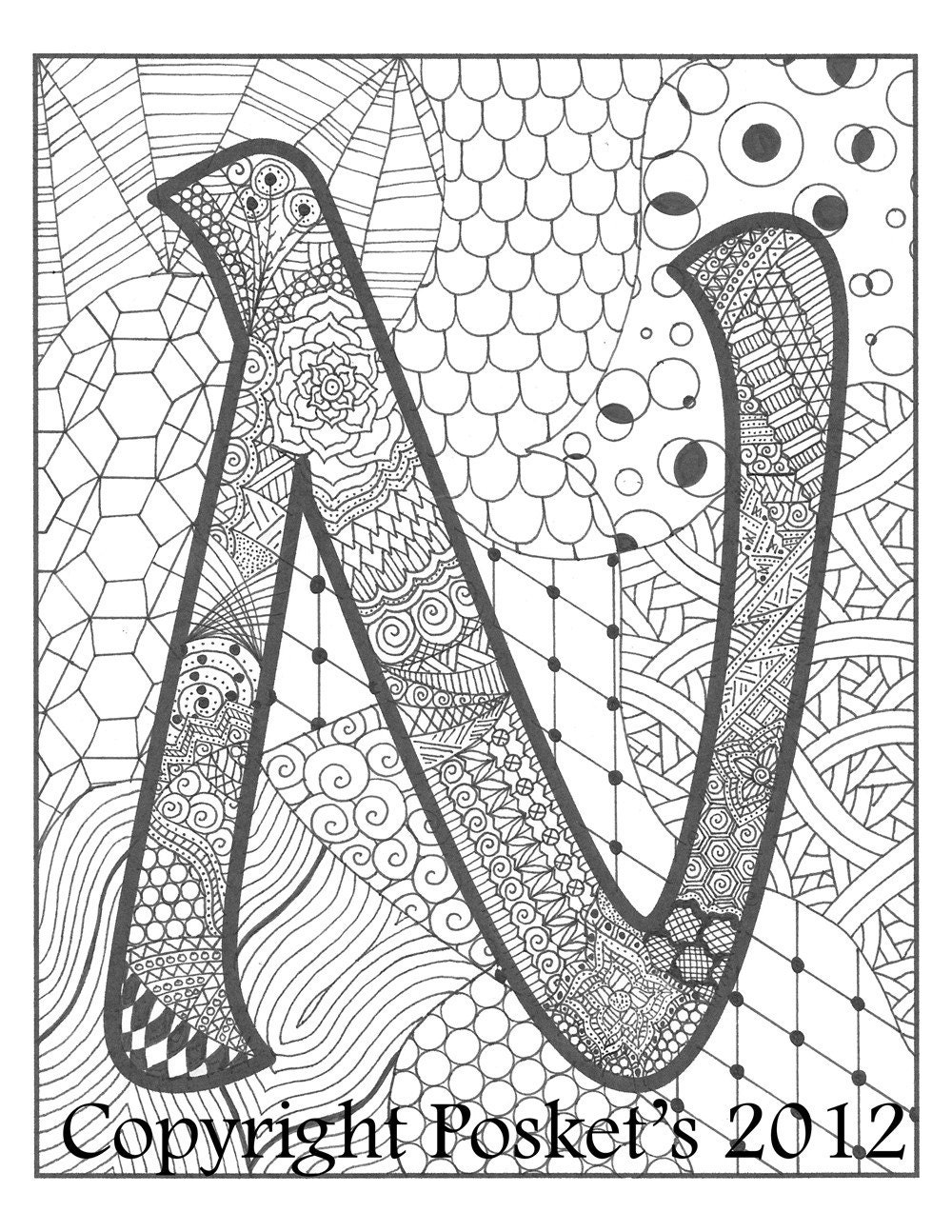 Letter N Monogram / / Art Print / / 8 x 10