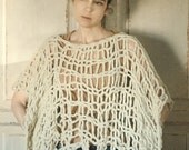 Poncho Lighweight Sweater Cozy Knit Ecru Beige