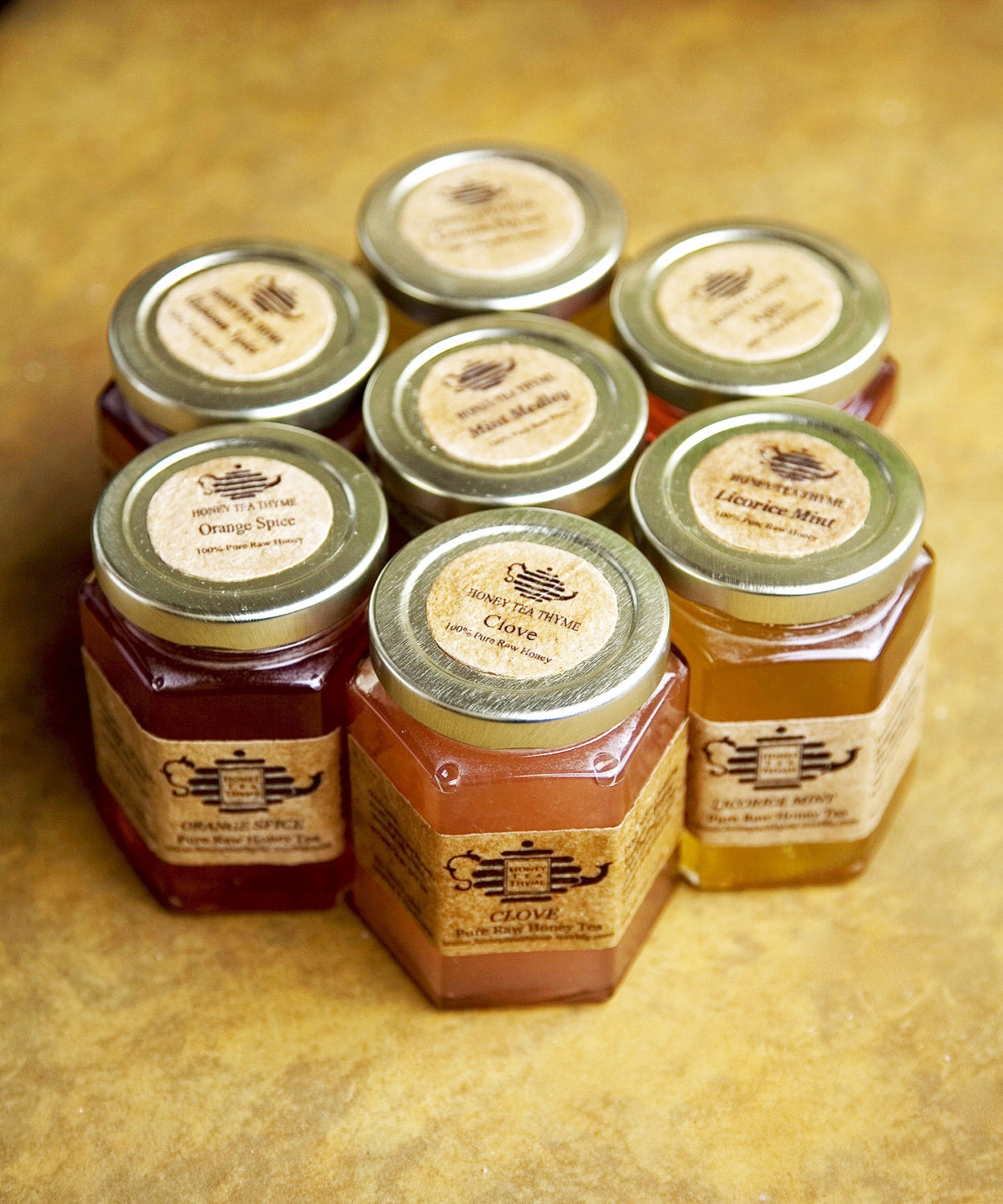 Pure Raw Honey Tea SET of 3, 5 oz Jars. Gift set choose your flavors of honey. Hot or cold tea.