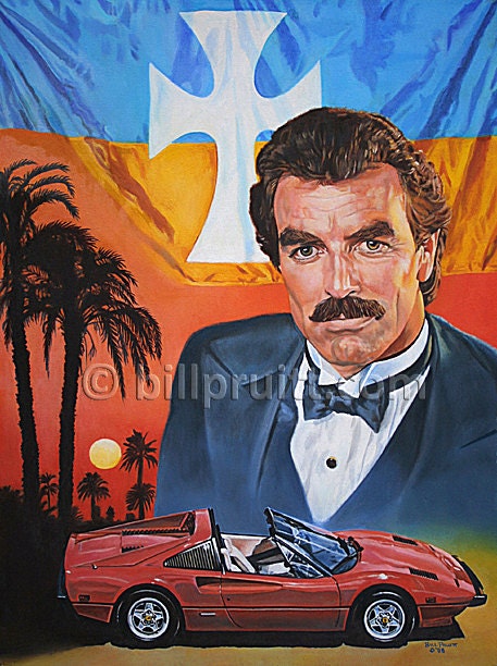 Tom Selleck Magnum P.I. Sigma Chi Ferrari 308 gts art print 12x16 signed and dated Bill Pruitt