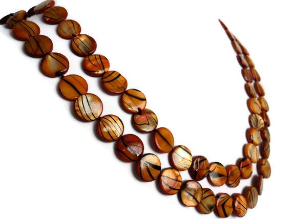 Indian Summer Striped Extra Long Shell Pearl Necklace, Orange and Brown - Lunarpearl