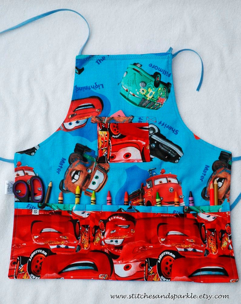Disney Cars Playtime and Activity Apron in Turquoise Blue & Cherry Red