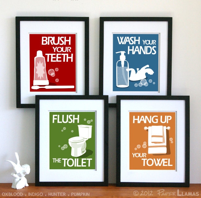 Childrens Bathroom Art Prints, Brush Your Teeth -custom colors- word art 8x10 typography print, art for the bathroom