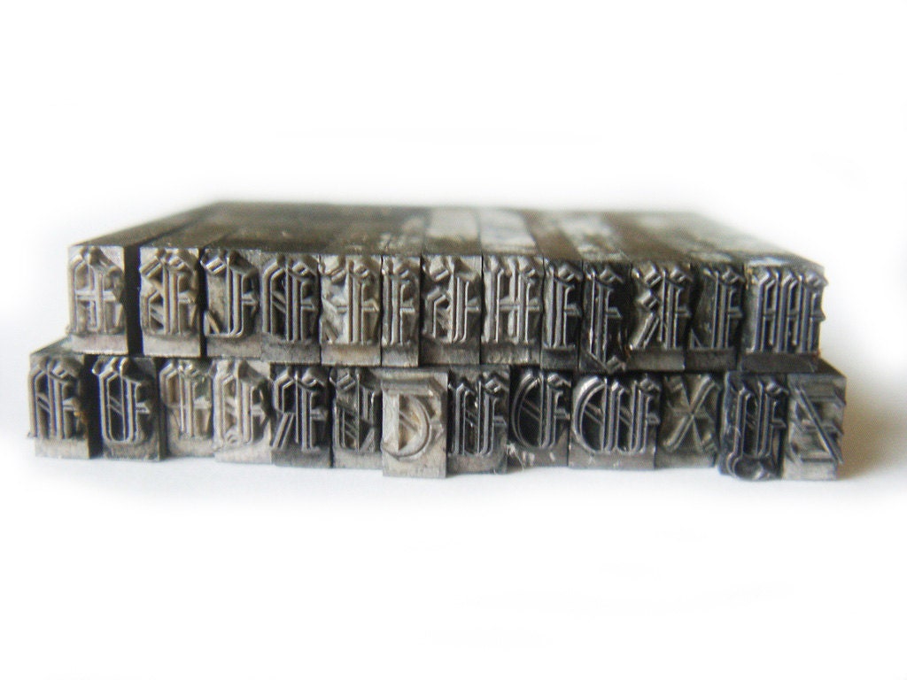 Vintage Letterpress Type Rare Ornate Victorian Gothic Font