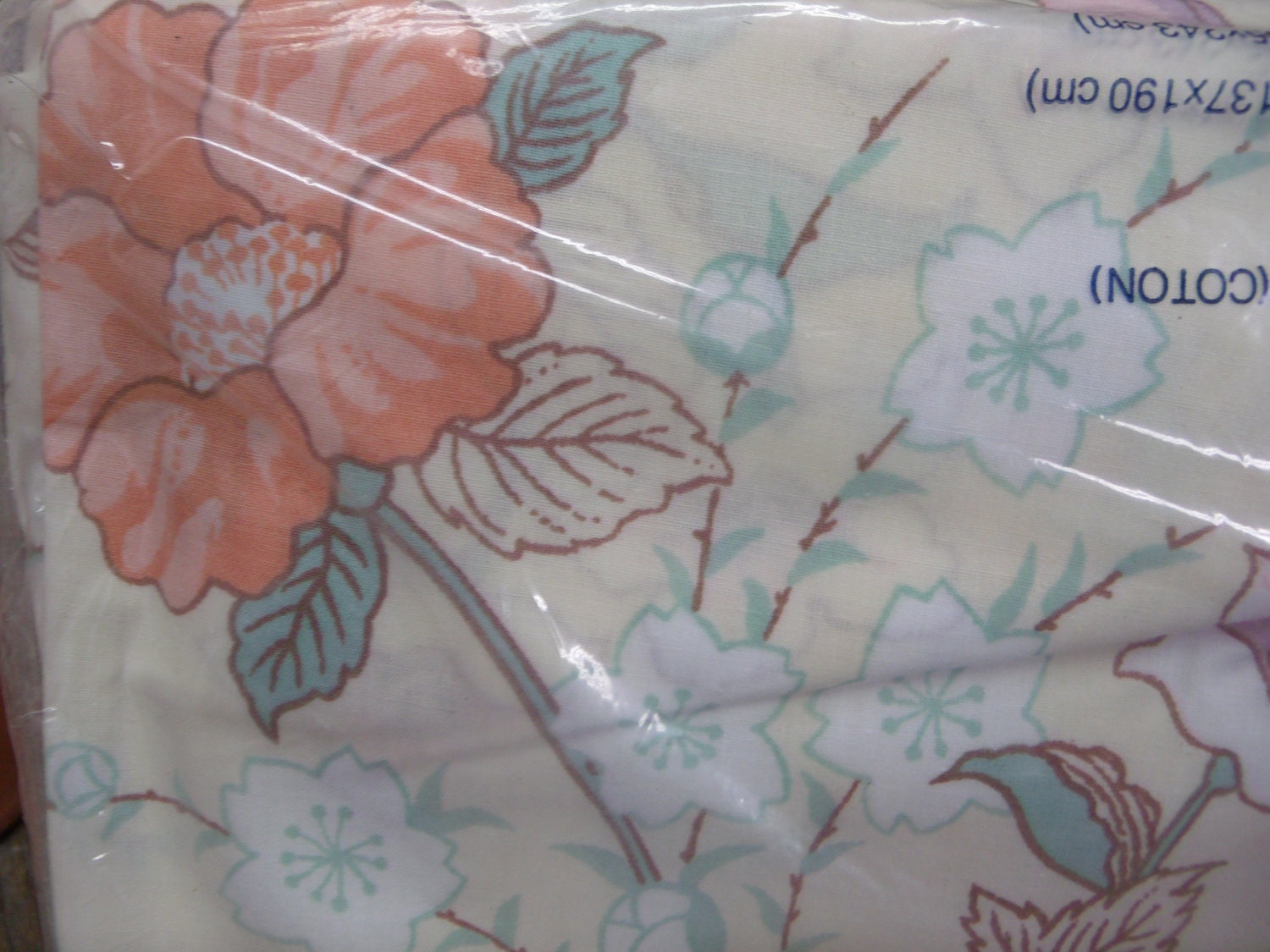 Pretty Feminine Pale Yellow w Orange Flower Double FLat Wamsutta Sheet NOS