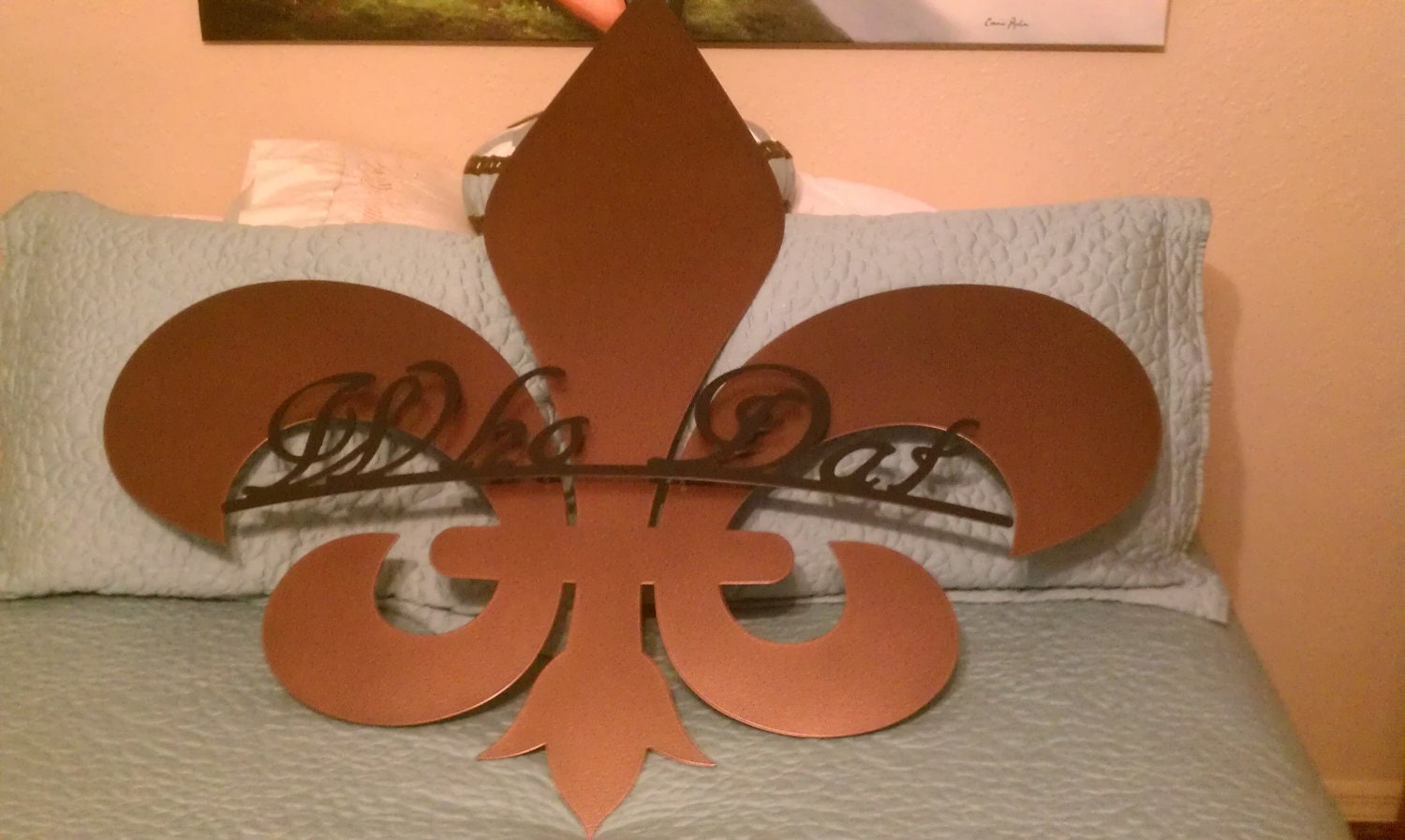 New Orleans Saints Fleur De Lis "Who Dat" Metal Wall Art Black & Gold 48" tall