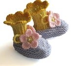 Baby booties Spring Flowers Blue Pink / 0-3M