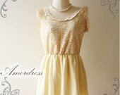 Little Lace Dress Amor Vintage Inspired Coral Cream beige Tulle Sleeveless Whimsical Lace Swing Mini Dress -Size S-M-