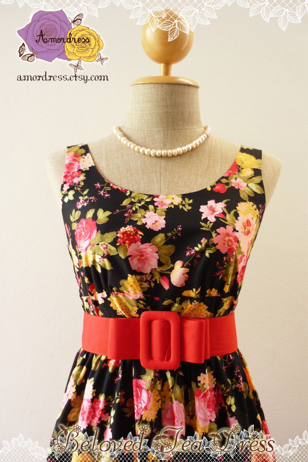 Rose Tea Dress Floral Dress Vintage Inspired Dress Garden Wedding Bridal Holiday Event Special Party Every day Dress Flower Angel -Size S-