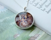 Fairies and Other Creatures Necklace with Vintage Illustration by Warwick Goble,Free Shipping,925 chain,romantic,goblins,gothic,fairytale