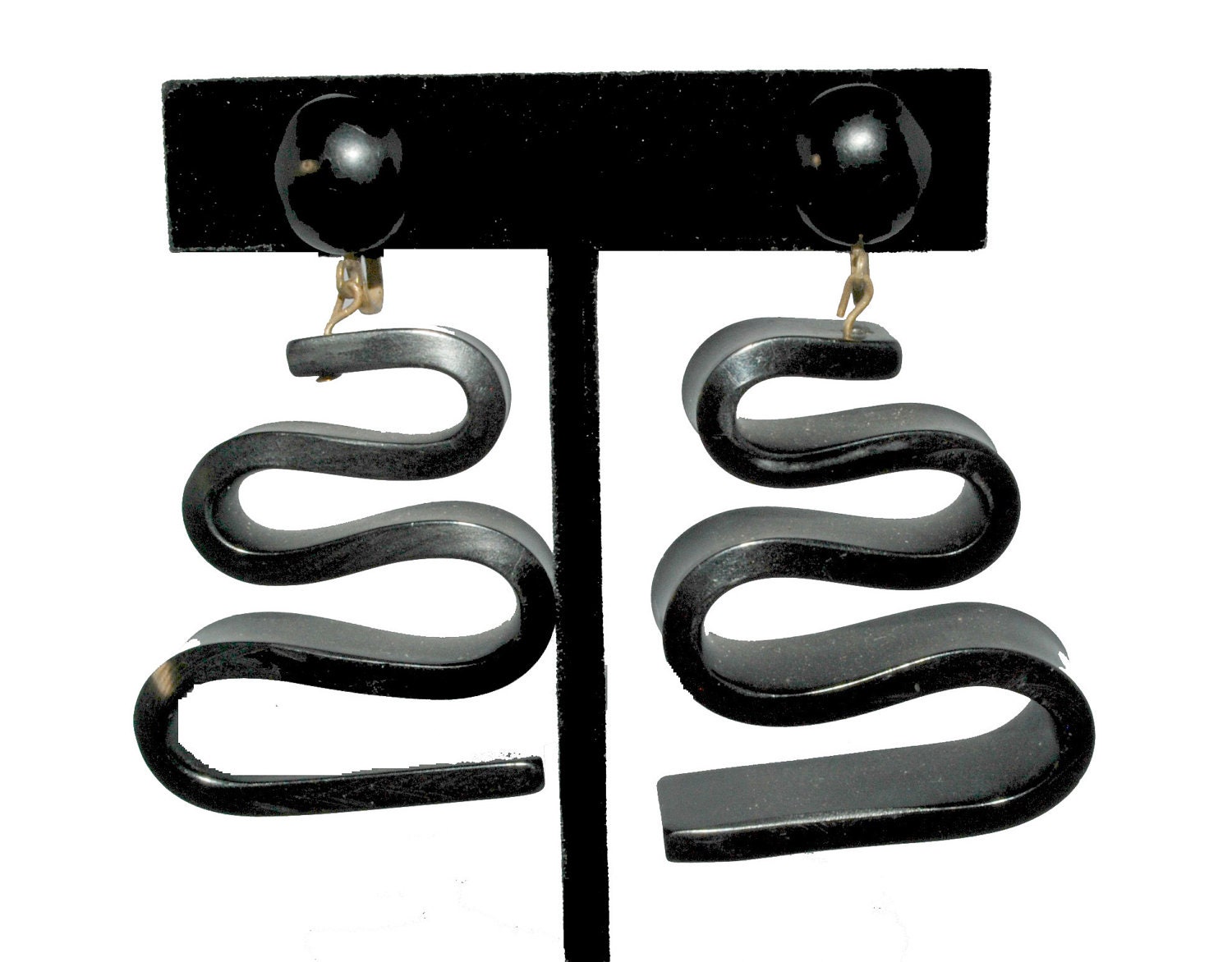 60s Mod Black Ribbon Earrings