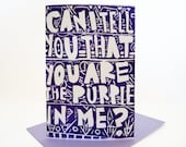 you are the purple in me // purple valentine card inspired by romantic songs hand carved illustration