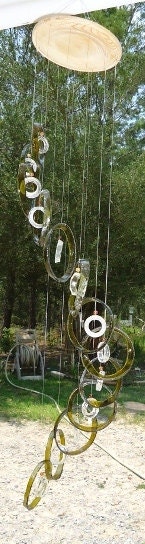 RECYCLED WINE & BEER bottles made into musical wind chimes 164