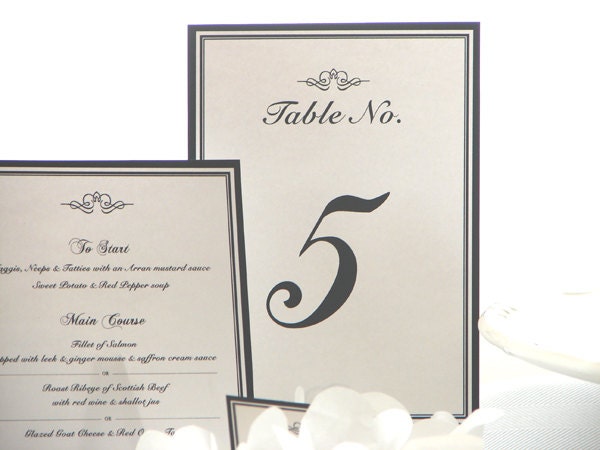 Wedding TABLE NUMBER CARD: New York (Classic Script, Black and White) Table Number Card for Wedding, Event or Party - Set of 10 Cards