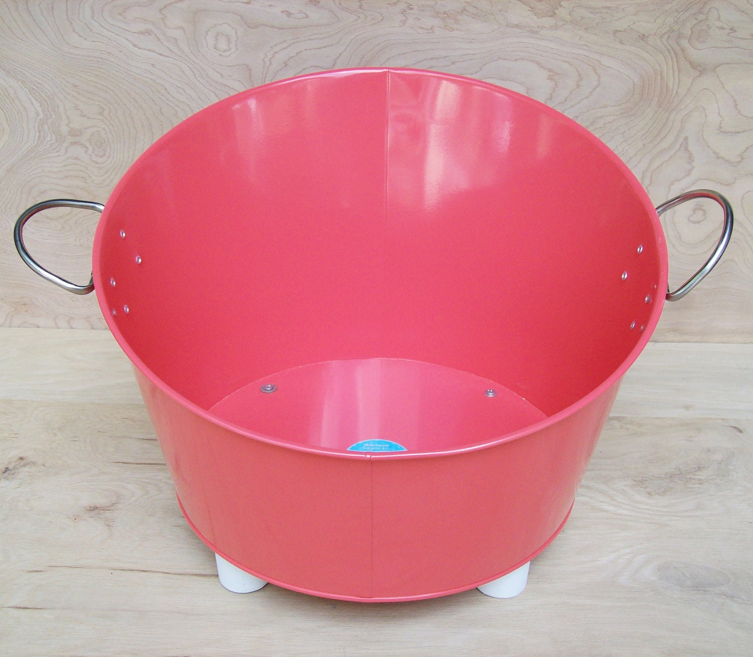 10 DOLLARS OFF - Industrial Style Cat Bed with Soft Pillow and Handmade Legs - Coral Red Metal Tub With White and Coral Red Pillow