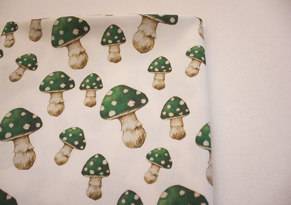 Magic Green Mushroom Fat Quarter, Woodland Cotton Fabric - ThistleandFox