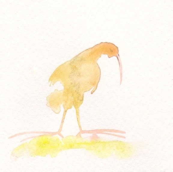Sale - Buy 2 Get 1 Free Children Art Original Painting Watercolor 4x4 Illustration Bird Kiwi Decor Spring Nursey Kids Wall Orange Pink