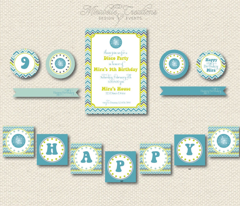 PRINTABLE PARTY COLLECTION -- Chevron Disco Party Collection -- Mirabelle Creations