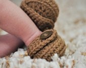 Loafer Booties with Button - Light Brown - Baby Boy - Any Color/Size - Shoes Slippers - Newborn Shower Gift - Knit Crochet