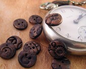 Steampunk round buttons, set of 6. 12mm. Poly clay with burnished copper finish. handmade