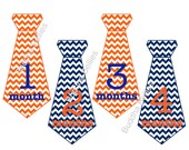 Chevron Tie Onesie Stickers for Baby Boys in Orange and Blue...Favorite Baby Shower Gift...Photo Prop...Fast Shipping