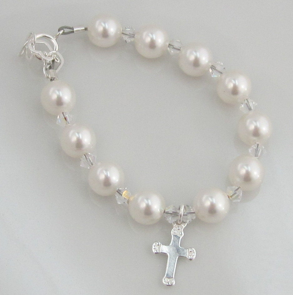 Baby Bracelet Cross christening communion by mycrystaldream