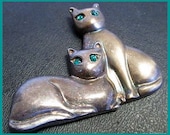 Vintage Sterling Brooch Pin Signed GORHAM Cat Figural Green Rhinestones Egyptian 2.5" VG